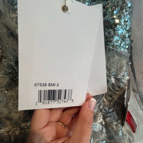 Embellished V Neck Illusion Long Sleeve Gown - size 2 NWT - Picture 6 of 9